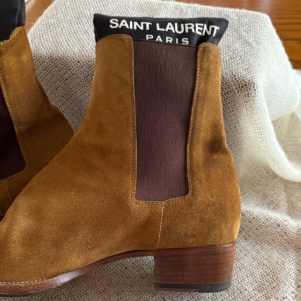 Saint Laurent Tan Suede Ankle Boots